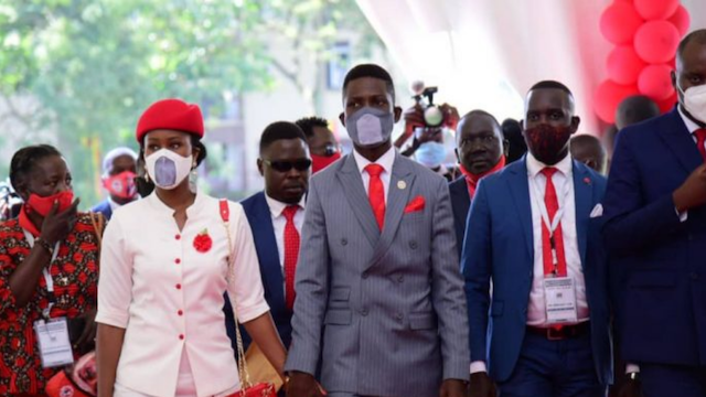 Bobi Wine and his wife on their way to accepting the nomination as Uganda Presidential Candidate